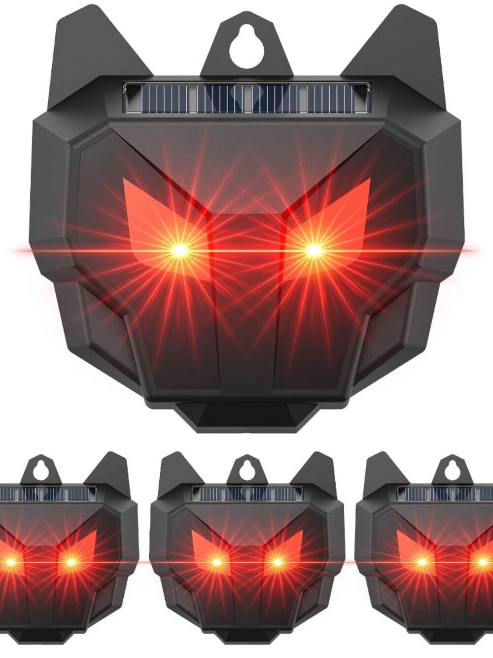 New in box 4 Pack Solar Nocturnal Animal Repeller with Red Flashing Lights, Huma